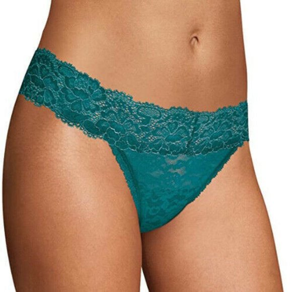 Maidenform NWT Teal Tide Silver Comfort Devotion Allover Lace Thong Panty DMESLT - Picture 1 of 3